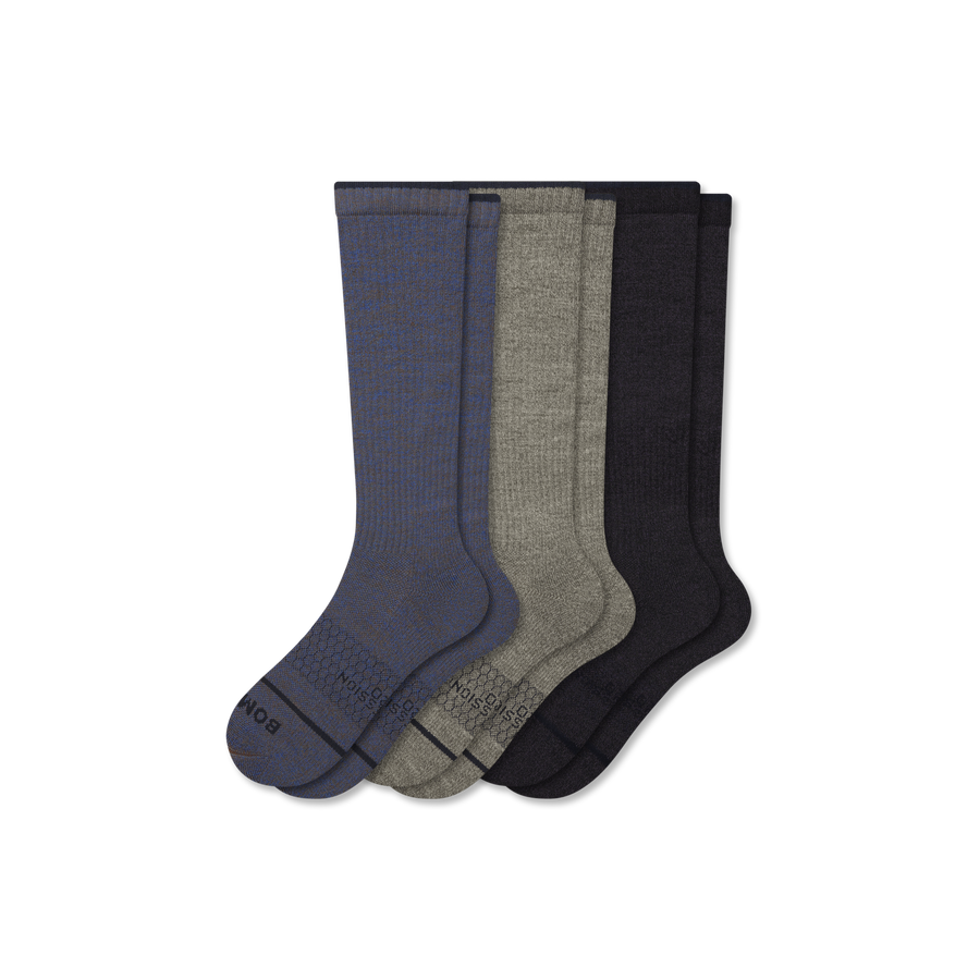 Men's Merino Wool Blend Everyday Compression Knee High Socks 3-Pack (15-20mmHg) - Active Race Support