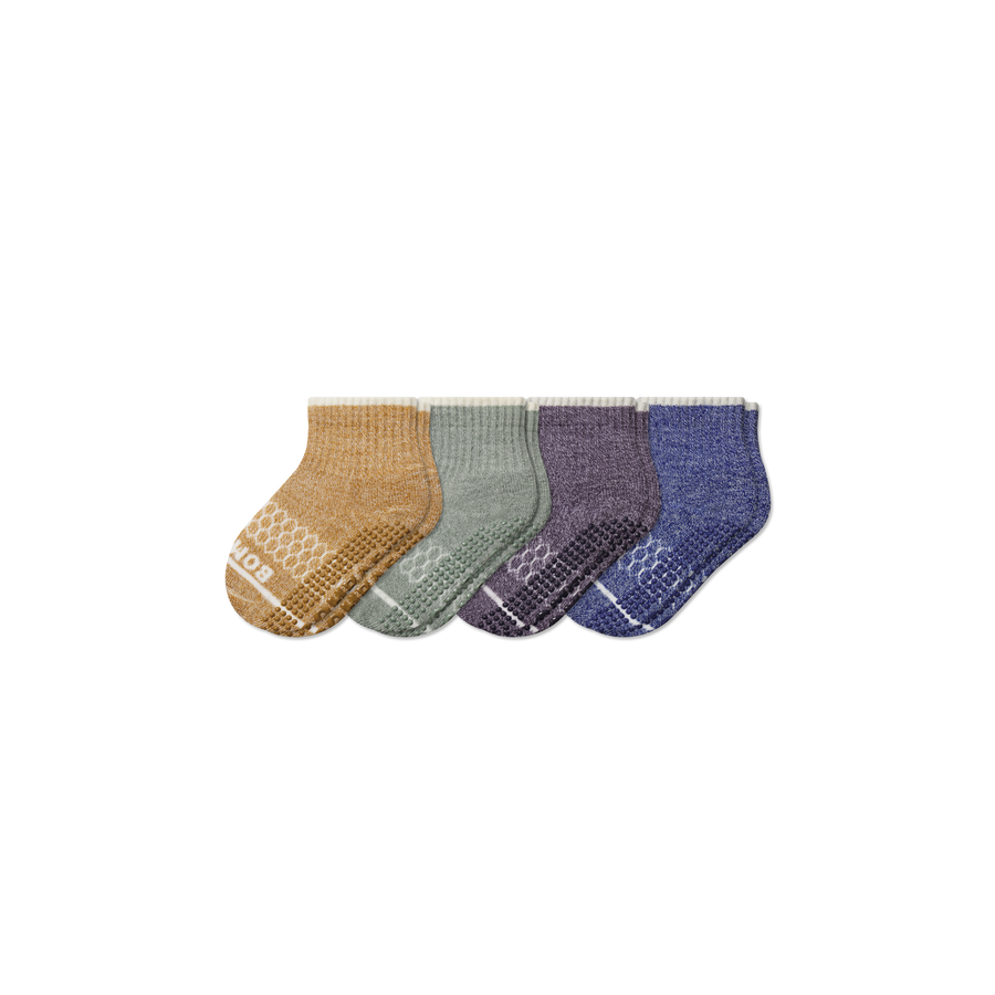 Toddler Merino Wool Blend Gripper Calf Sock 4-Pack - Soft Travel Rotation