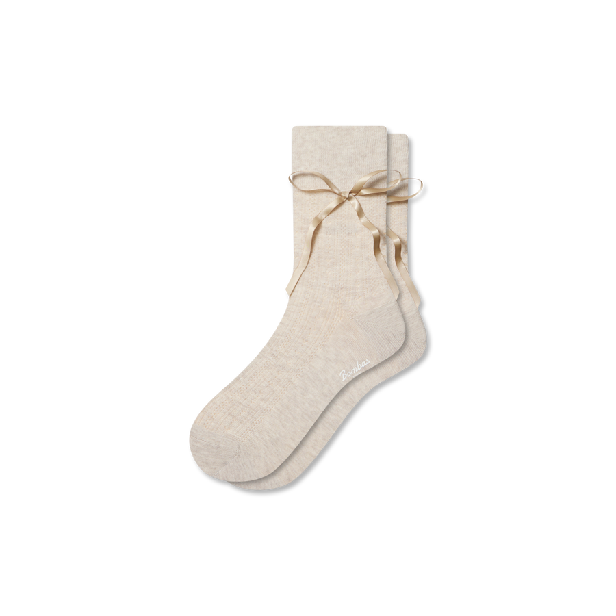 Women’s Pointelle Bow Half Calf Socks - Cushion School Comfort