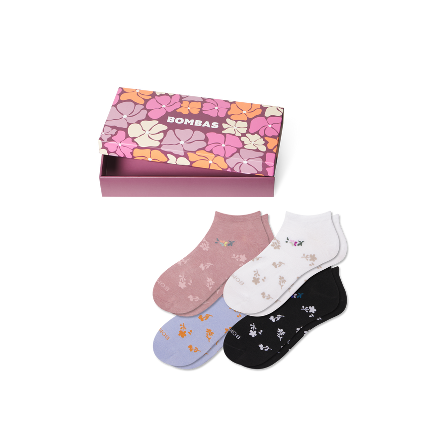 Women's Floral Lightweight Ankle Sock 4-Pack Gift Box - Smart Drawer Pack